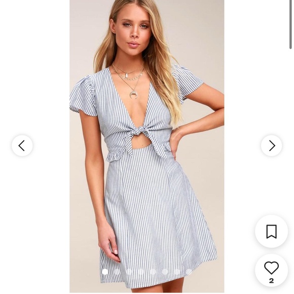 Lulus Dresses & Skirts - Navy Blue and White Striped Tie-Front Dress